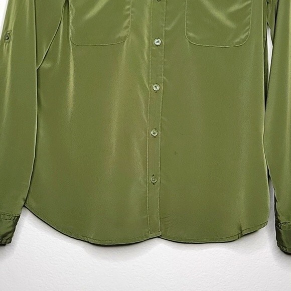 OLD NAVY Green Collared Long Roll Tab Sleeves Button Up Chest Pockets size M - Picture 5 of 16